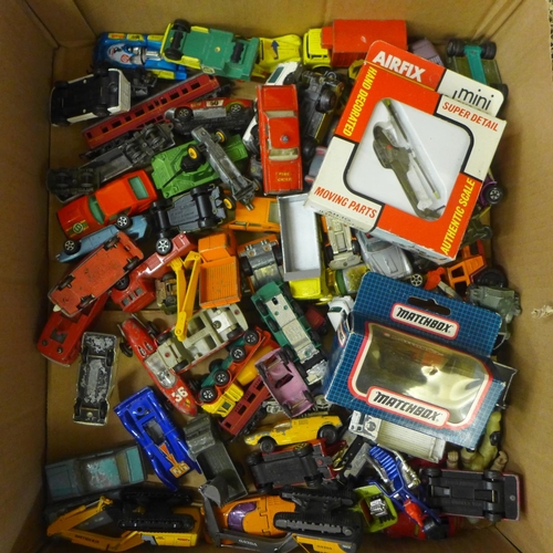 746 - Two boxes of die-cast model vehicles, lesney, Matchbox, etc., playworn