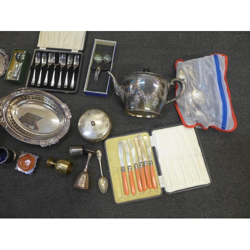 759 - A collection of EPNS including flatware, teapot, mug, etc.