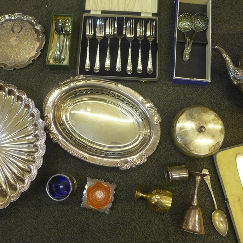 759 - A collection of EPNS including flatware, teapot, mug, etc.