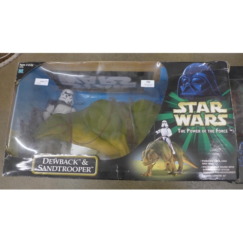 784 - Two Hasbro Star Wars The Power of The Force figures, Drewback and Sandtropper and Speeder Bike with ... 