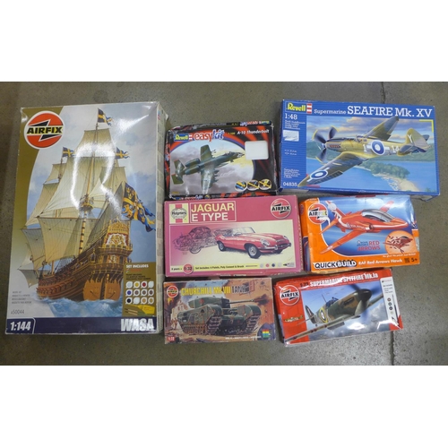 829 - Airfix and Revell model kits, seven in total including a model Wasa (tall masted ship)