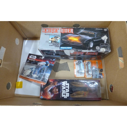 839 - A boxed set of Star Wars figures, other Star Wars, an India made car, Knight Rider car, etc.