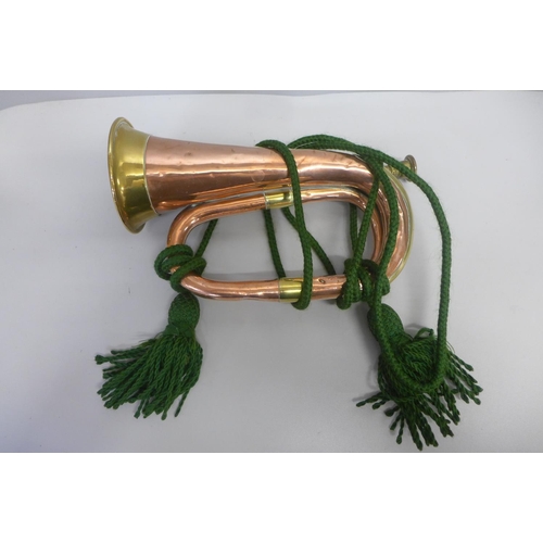 877 - A copper and brass trim bugle, boxed