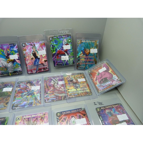 901 - Various holographic Dragonball Z trading cards in protective sleeves