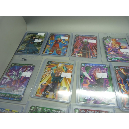 901 - Various holographic Dragonball Z trading cards in protective sleeves