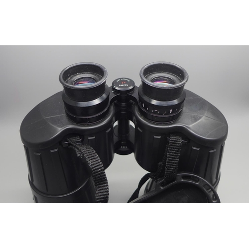 904 - A pair of Zeiss 15x60B marine binoculars, 648775, in a leather Reporter shoulder bag, one front rubb... 