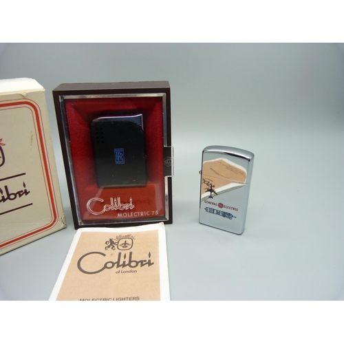 922 - A Colibri Rolls-Royce lighter and a Zippo General Electric lighter