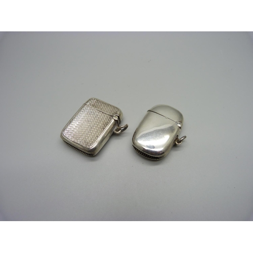 933 - Two silver vesta cases, one personalised, Teddie, one hinge strained