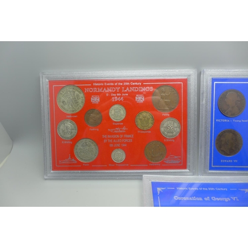 954 - Three coin sets, including D-Day 6th June 1944 Normandy Landings commemorative set