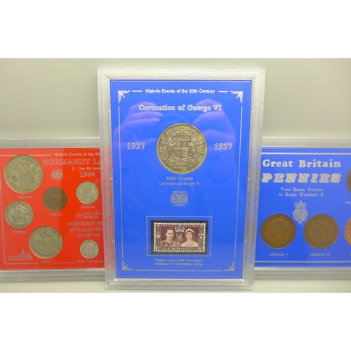 954 - Three coin sets, including D-Day 6th June 1944 Normandy Landings commemorative set