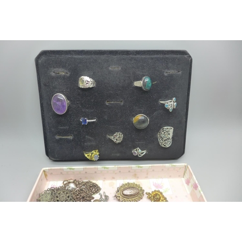 984 - A collection of rolled gold jewellery and other jewellery, and ten silver and silver gilt rings