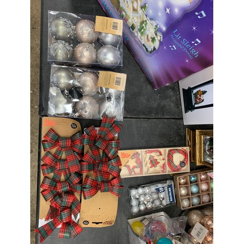 2299 - Job lot of Christmas decorations: lights, tree, baubles and more (approx. 15 items)