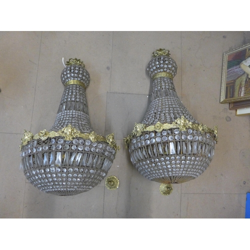 405 - A pair of large French Empire style bag shaped chandeliers