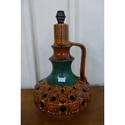 78 - A West German Stein Keramica green and brown glazed table lamp