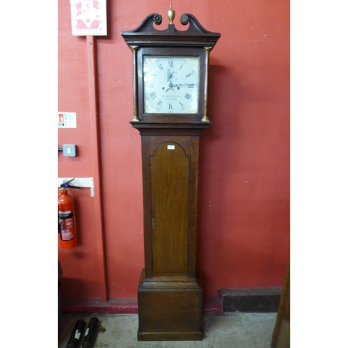 82 - A 19th Century oak 8-day longcase clock, the dial signed C. Broderick, Boston