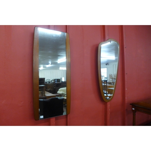 9 - A teak asymmetrical framed mirror and a rectangular mirror