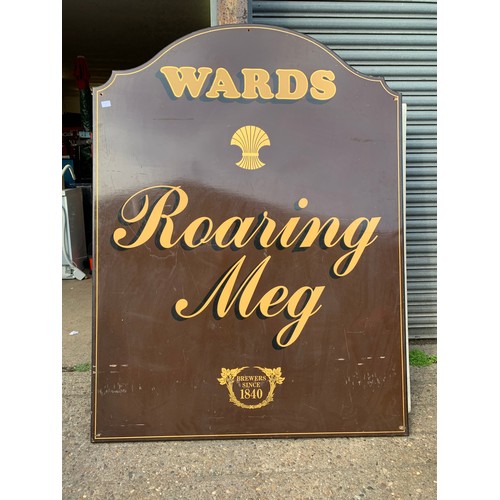 2385 - Approx. 6ft x 4ft Wards Brewery Roaring Meg Wood brewery sign and Warren Wood hand painted brewery s... 