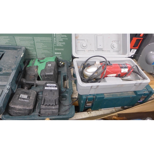 2031 - Hitachi SDS drill (cordless) and Power Devil angle grinder, both with cases