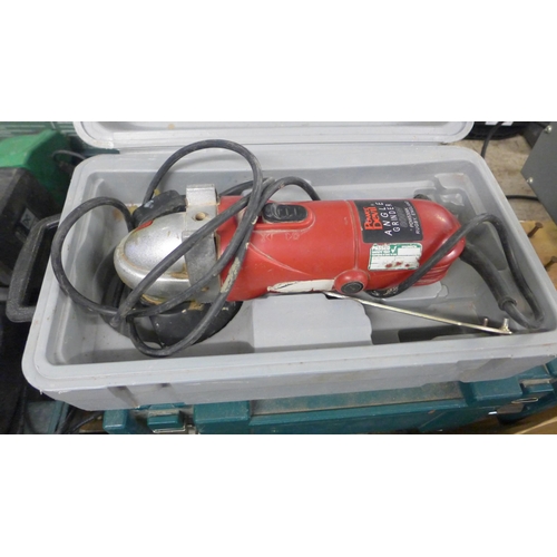 2031 - Hitachi SDS drill (cordless) and Power Devil angle grinder, both with cases