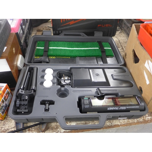 2129 - Super Clamp caravan clamp, Digital golf trainer and empty tool case