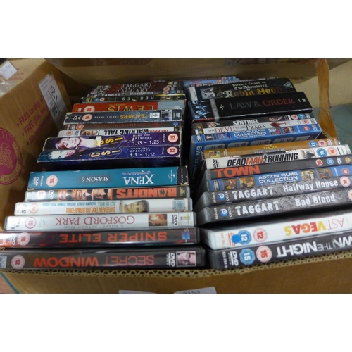 2153 - Box of DVD's mostly action movies & box of pop music CD's