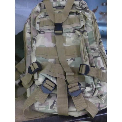 2184 - Large British Army smock 2 camouflage jacket and rucksack plus padded quilted suit