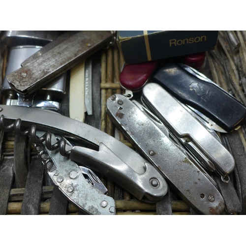 2238 - Approx. 15 mixed knives, pen knives, lighters and corkscrews, some vintage/retro