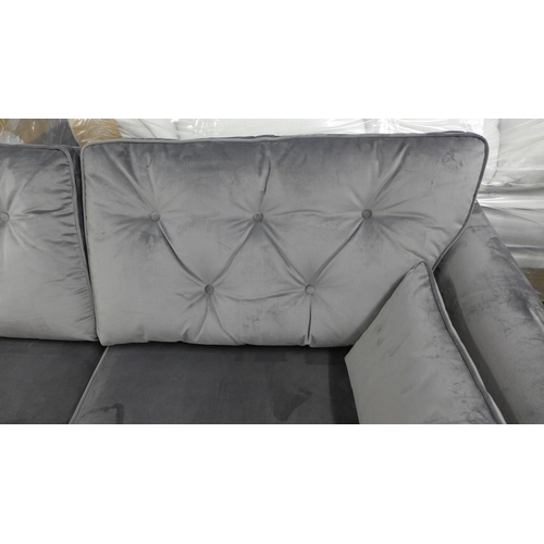 1402 - A Hoxton grey velvet three seater sofa