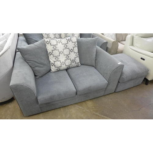 1413 - A grey upholstered two seater sofa with patterned cushions