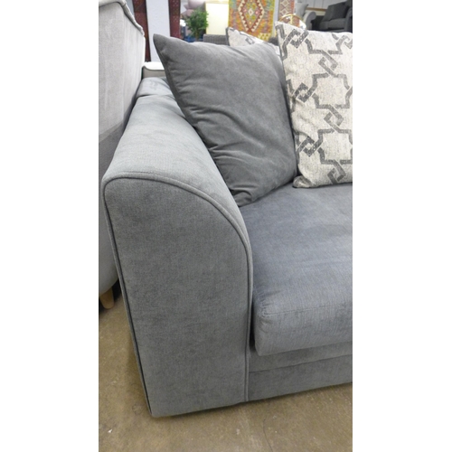 1413 - A grey upholstered two seater sofa with patterned cushions