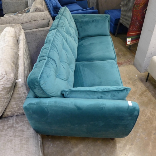 1419 - An aqua Hoxton velvet three seater sofa