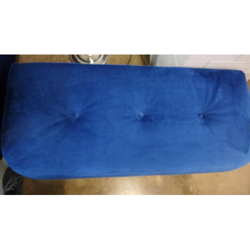 1422 - A Hoxton blue velvet three seater sofa and storage footstool