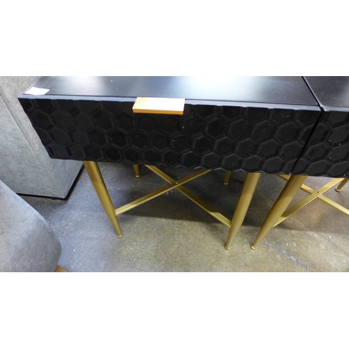 1431 - A pair of black bedside tables with gold legs