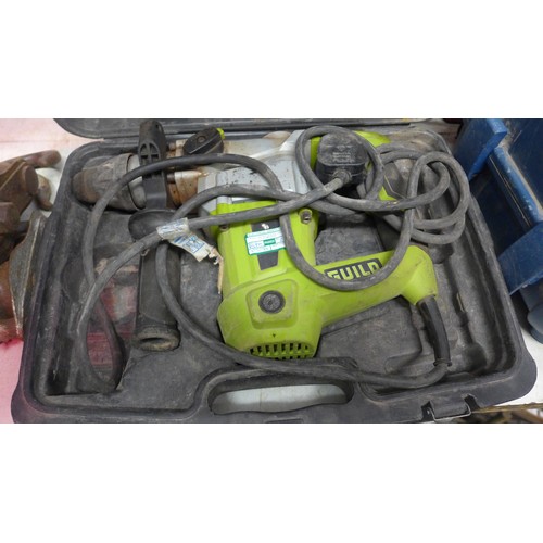 2040A - Guid SDS drill and Power Performance cordless circular saw, both in case