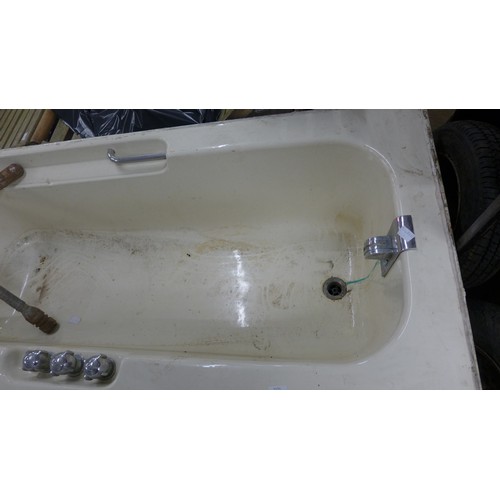 2171 - Art Deco 1920's/30's enamelled cast iron bath with original side panel and integral drain and mixer ... 