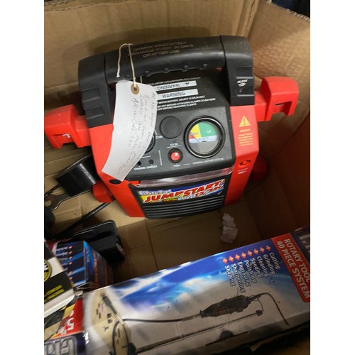 2182 - Box of misc. hand tools inc. battery charger, orbital sander, rotary tool, etc. - sold as scrap * th... 