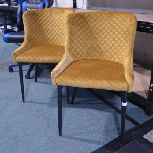 3001 - Pair Of Diamond Stitch Mustard Velvet Chairs, Original RRP £166.66 + Vat          (266-223)  * This ... 