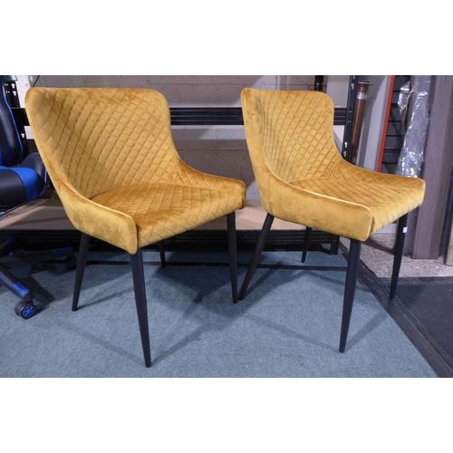 3001 - Pair Of Diamond Stitch Mustard Velvet Chairs, Original RRP £166.66 + Vat          (266-223)  * This ... 