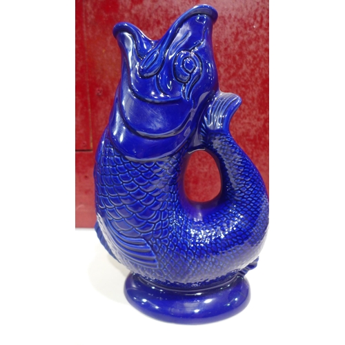 3057 - Colbolt Blue Gluggle jug - handmade in UK, Stoke On Trent since 1867, Original Wade Ceramics, Hand C... 