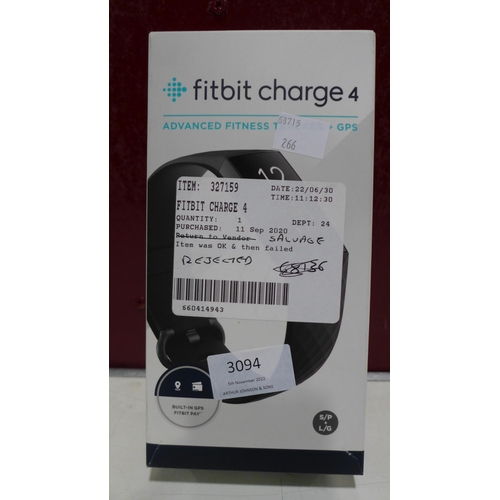 3094 - Fitbit Charge 4 Black Activity Band Ref 247284     (266-395)  * This lot is subject to vat