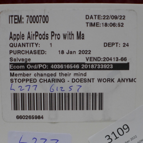 3109 - Apple Airpods Pro, original RRP £164.99 + VAT (277-19) * This lot is subject to VAT