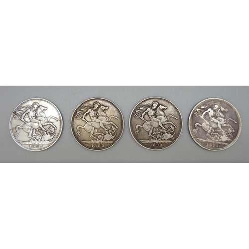 103 - Four Victorian crowns, 1889, 1890, 1891 and 1892