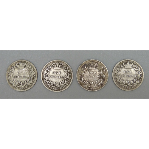 115 - Four Victorian one shilling coins