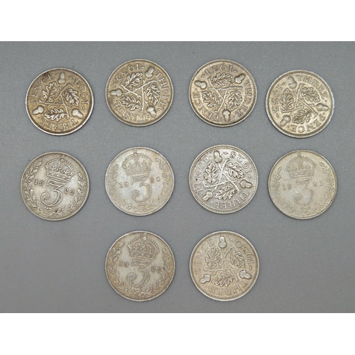 120 - Ten George V 3d coins