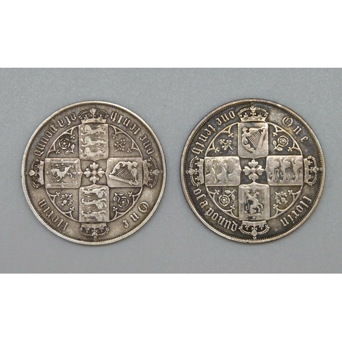 143 - Two Victorian Gothic florins, 1875 and 1876