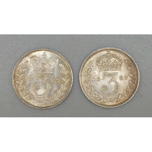 149 - Two Victorian 3d coins, 1883 and 1887, uncirculated