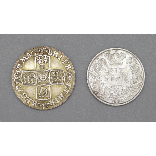 150 - Two sixpence coins, Queen Anne 1707 and Victoria 1866