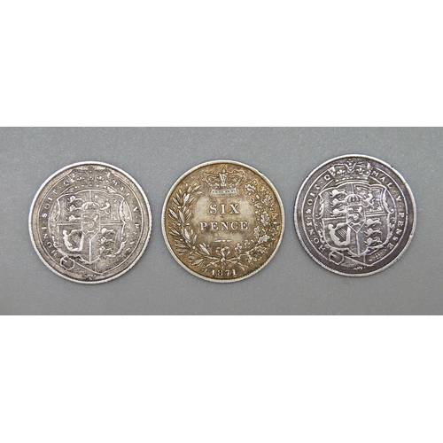 151 - Three sixpence coins, 1818, 1819 and 1871