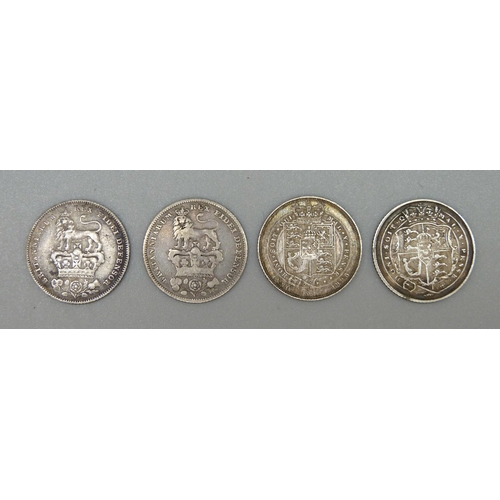 152 - Four sixpence coins, George III 1820 and George IV 1825, 1826 and 1828