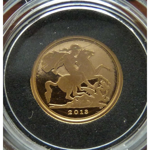 16 - A 2013 proof quarter sovereign, The Royal Mint